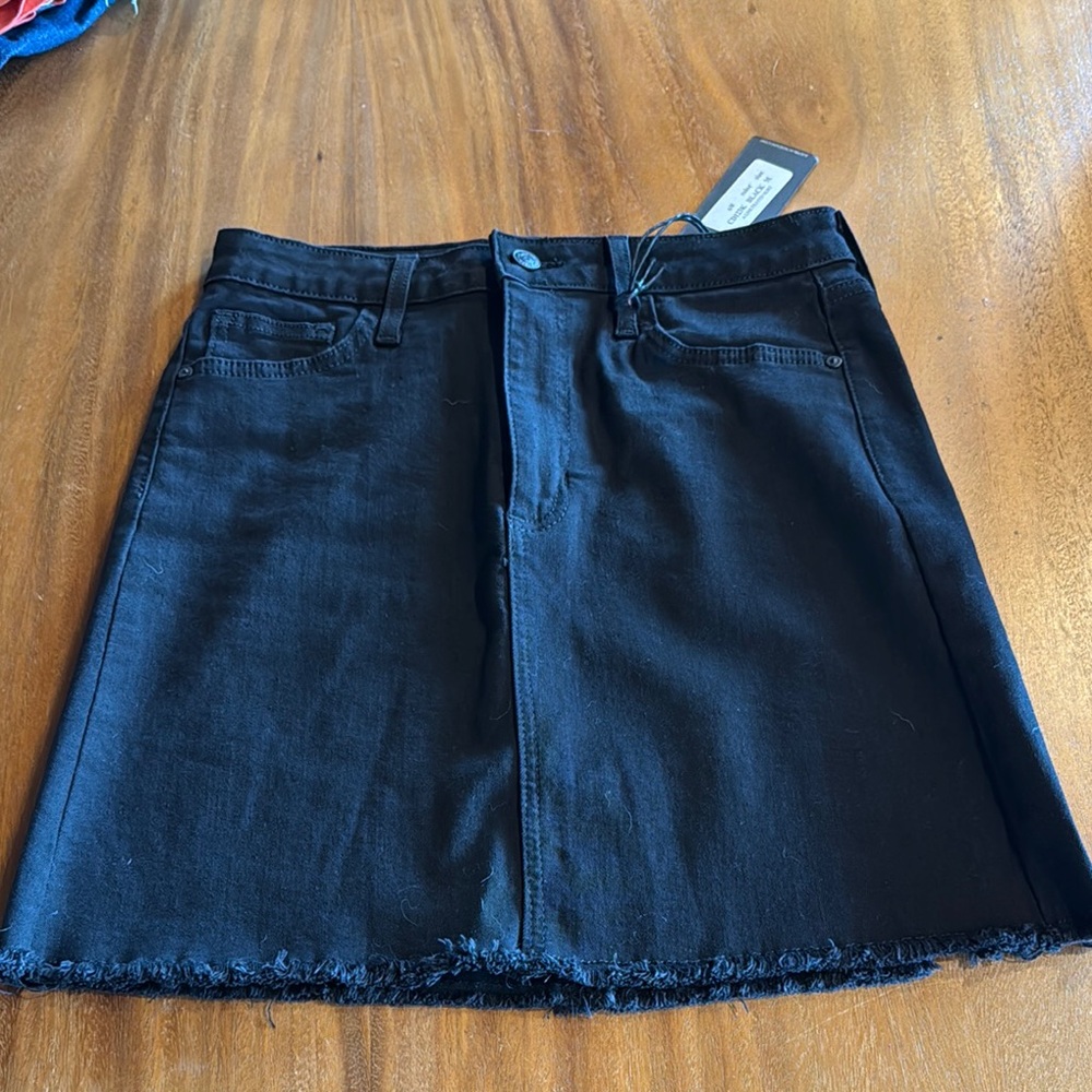 Just Black Denim/Made in USA Black Denim A-Line Frayed Hem Skirt, M, NWT